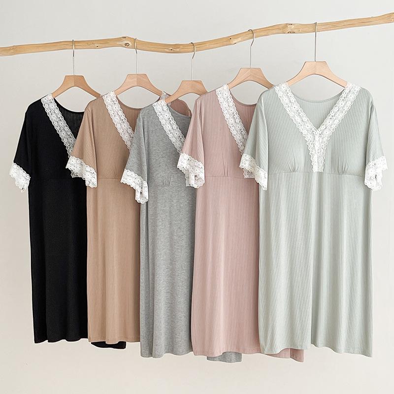 Lace Home Dress with Chest Pads, Women's Lazy Style Summer Nightgown, Sexy Loose Fit, Outdoor Wearable, Girly Flair