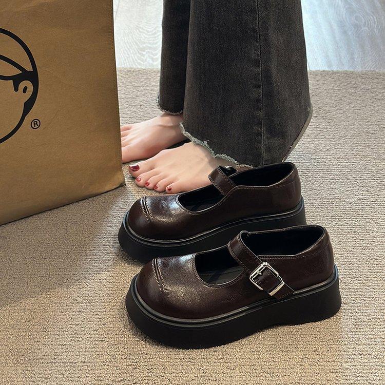 [Ushilai] French Mary Jane Small Leather Shoes for Women's Winter 2025 New Thick-soled Japanese Shallow-mouth Loafers