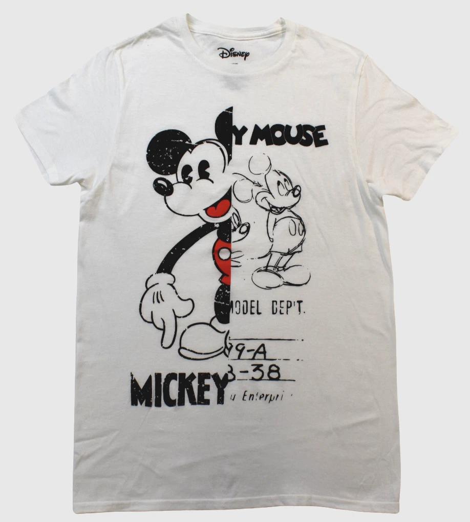 Disney Mens Mickey Mouse Split Retro Graphic White Shirt New Small M