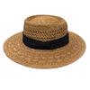 Chapeau de paille à calotte plate ajouré style français vintage pour femme, chapeau de protection solaire, chapeau ajouré tissé pour voyage, plage, vacances