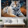 VIKAMA NordicStyle White Tiger Tapestry Living Room Sofa Backdrop Wall Decoration StainResistant Durable and Easy to Maintain