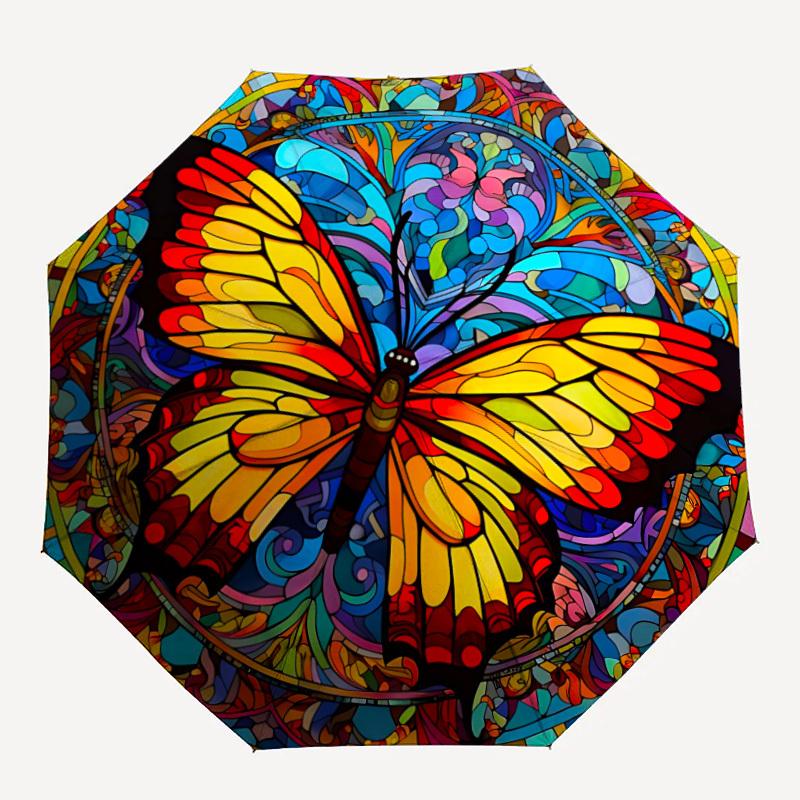 

1PC Butterfly Stained Art Automatic Open/close, All-Season Portable Folding Umbrella for Women & Men yy250919202