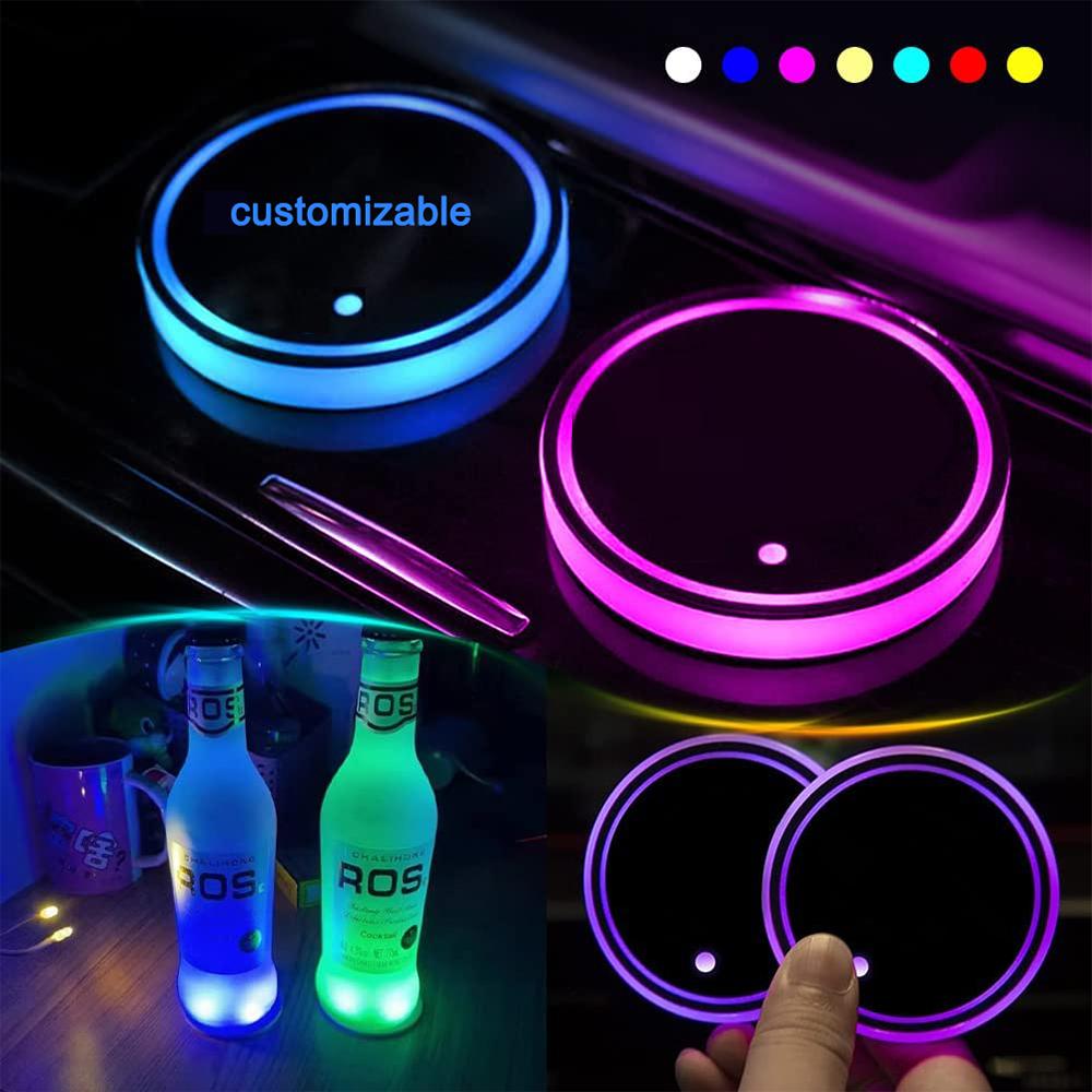 Car LED Atmosphere Light Styling 7 Colors Auto Luminous Water Cup Pad Bottle Coaster Pad Mats Auto Interior Decoration Light USB