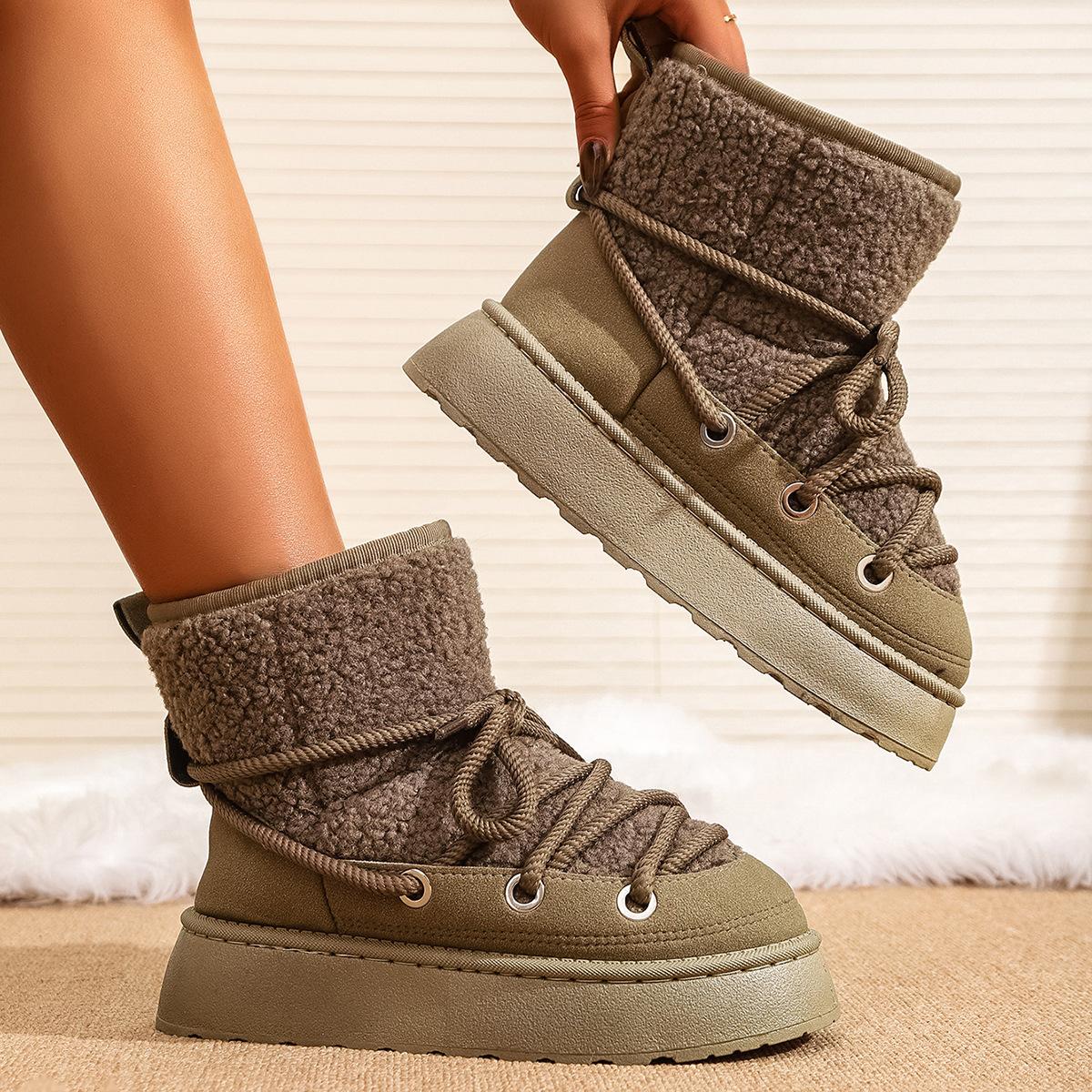 

Женские зимние ботинки - Осень/Зима 2025 Новый стиль на флисовой подкладке Очень толстые теплые сноубутсы Универсальные для всех нарядов 40 зелёный