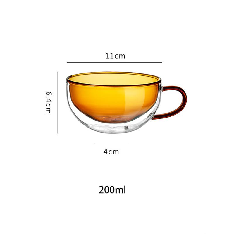 200ml Barevný skleněný hrnek s dvojitou stěnou a uchem, žáruvzdorný, šálek na snídani, čaj, mléko, espresso, nápojové sklo