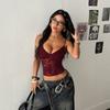 V Neck Lace Trim Slim Fit Sexy See Through Camisole Top