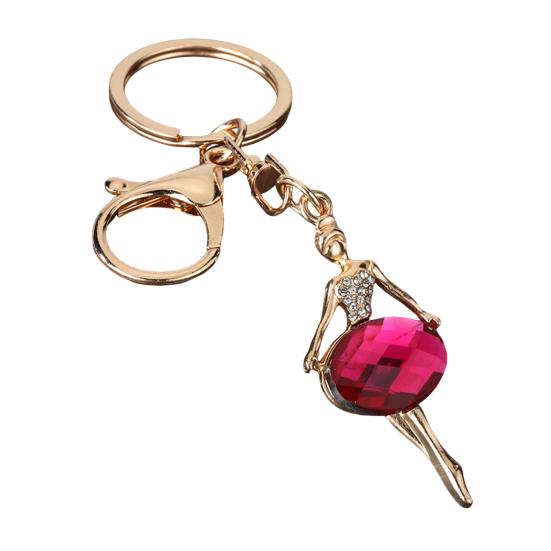 Zinc Alloy Keychain Pendant Ballet Girl Shape Key Holder with Imitation Gemstones Rhinestones красный