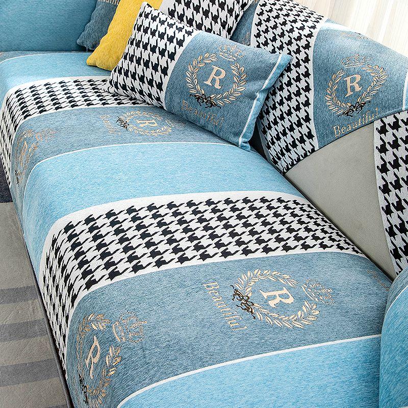 

Nordic-Style Chenille Leather Sofa Cushion Houndstooth sky blue 70*70cm