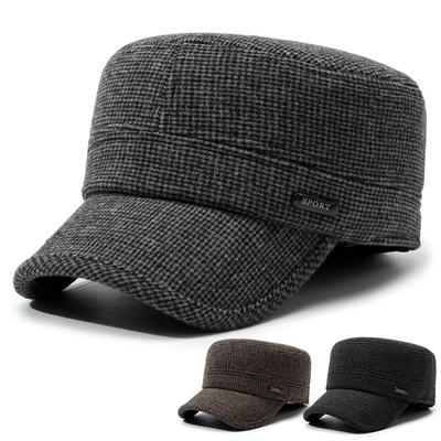 Men's Flat Top Hat Middle-aged And Elderly Dad's Hat Autumn Winter Cotton Hat Coldproof Warm Ear Protection Cap