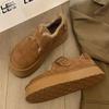 Semsket pels Plattform Dame Ankel Snøstøvler Flats Loafers Merke Plysj Varm Bomull Mellomhæler Sko Trend Mote Koselige Sko Botas Mujer