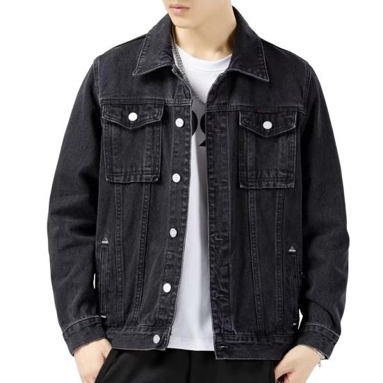 Pánská džínová bunda Klopa Dlouhý rukáv Kapsy s klopou Jednobarevný kabát Zapínání na knoflíky Neformální džínové svrchní oblečení Každodenní nošení