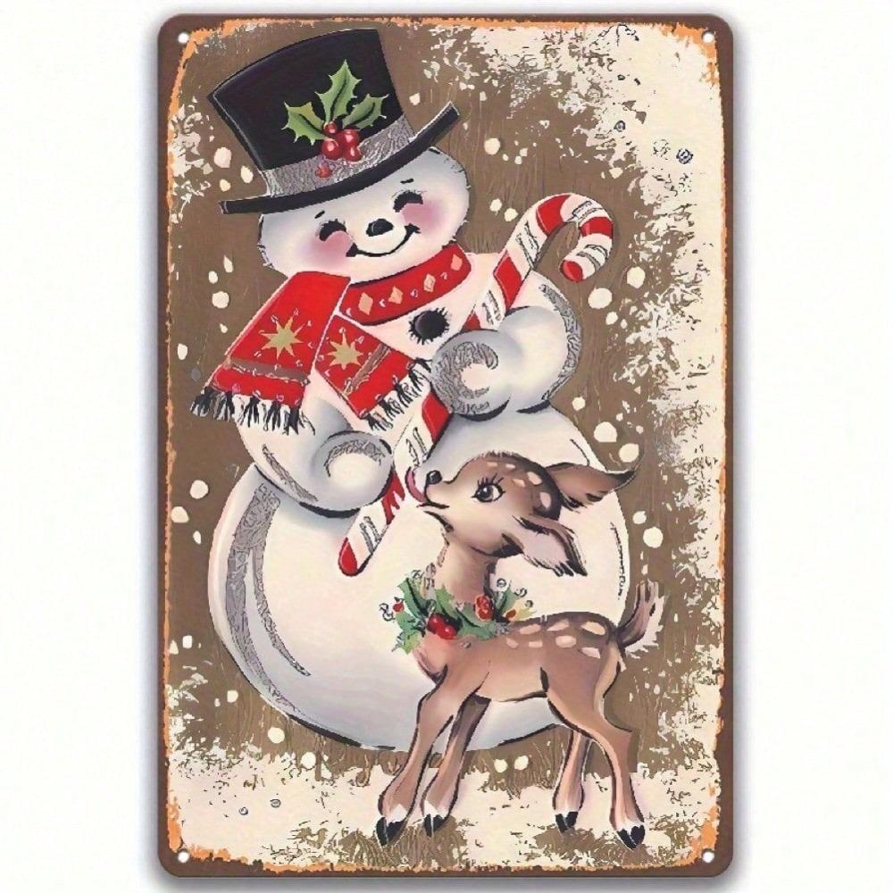 Vintage Snowman Reindeer Iron Metal Sign 12x8 Inch for Home Bar Cafe Christmas Wall Decor