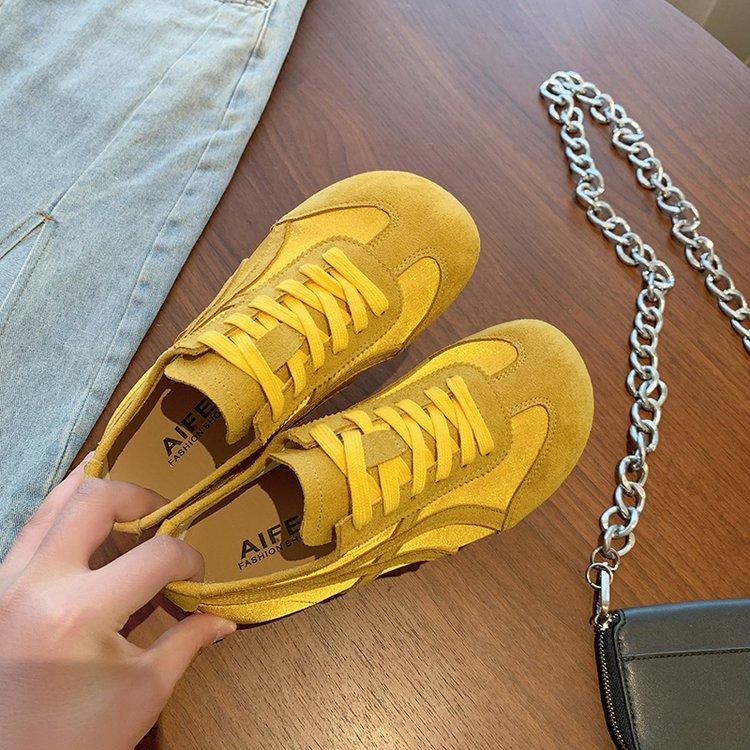 2025 Spring New Comfortable Retro Round Head Lace-up Soft-soled German Training Shoes Women's Forrest Gump Shoes Flat Casual Sports Shoes