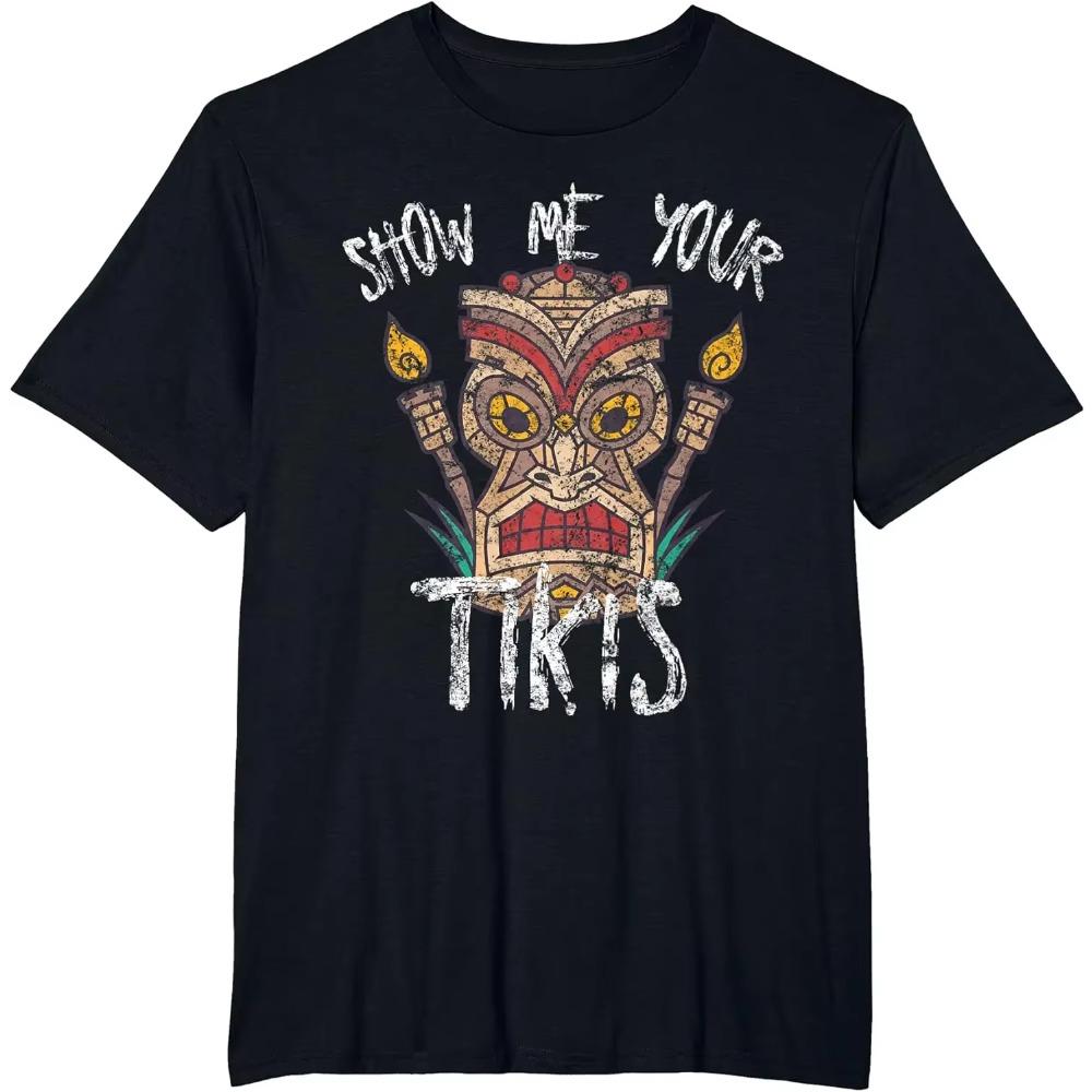 Funny Angry Tiki Hawaiian T-Shirt Show Me Your Tikis Women Men Clothing Custom Printed Streetwear Graphic T Shirts Harajuku