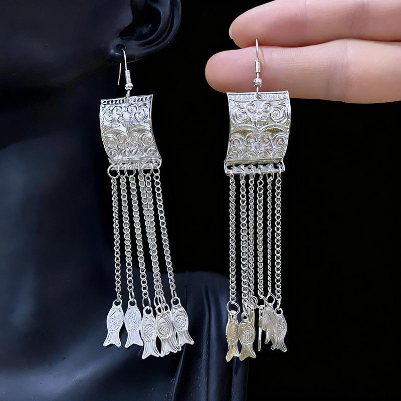 Ethnic style earrings Alloy silver-plated Miao ethnic minority Dong Yi earrings Earrings