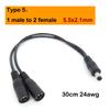13 Types 12v DC Male Female Power Supply Splitter Adapter To 2 Way Dual Male Female Cable Plug 5.5*2.1mm 2.5mm 22awg 18awg Wire