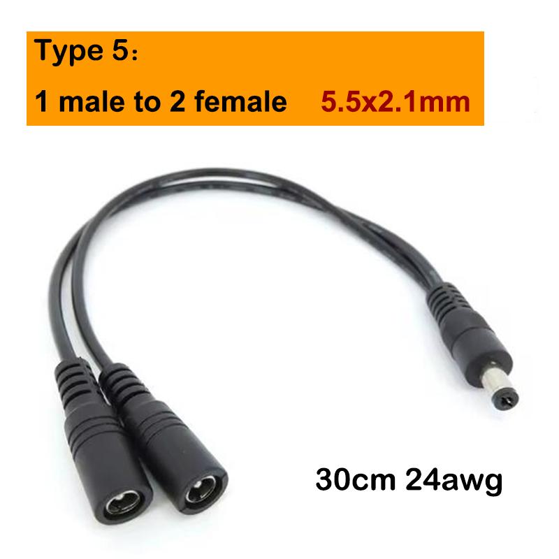 13 Types 12v DC Male Female Power Supply Splitter Adapter To 2 Way Dual Male Female Cable Plug 5.5*2.1mm 2.5mm 22awg 18awg Wire