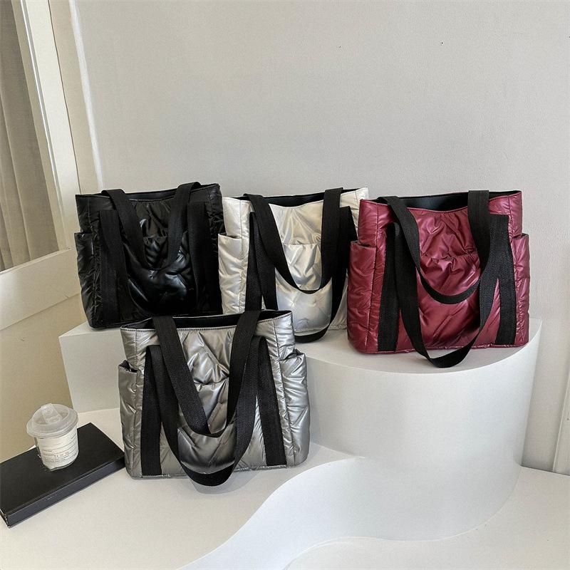 Casual Tote Bag for Women Space Cotton Shoulder Bag Large Capacity Ladies Puffy Handbags Quilted Work Commute