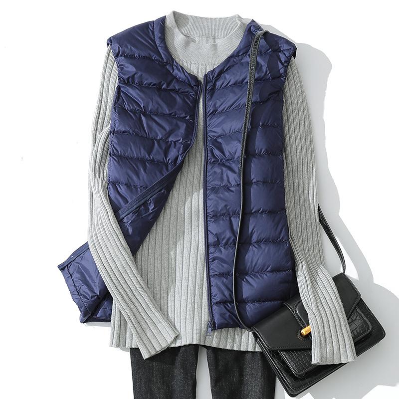 Gilet leggero ultraleggero da donna, gilet leggero da donna, antivento, caldo, bianco, in piuma d'anatra, senza maniche, cappotto
