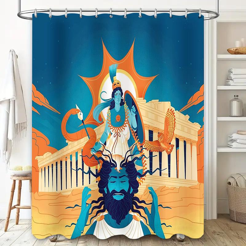 Greek God Shower Curtain Zeus Pattern Bathroom Decor Washable Waterproof Home Decor Tapestry Wall Hanging Vintage Art