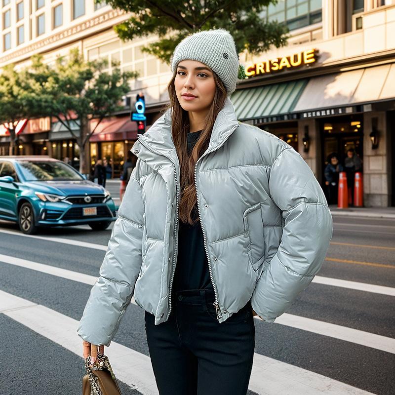 

GMXIA Женские винтажные повседневные однотонные принтованные куртки и пальто с длинным рукавом и стойкой на осень-зиму XXL серый