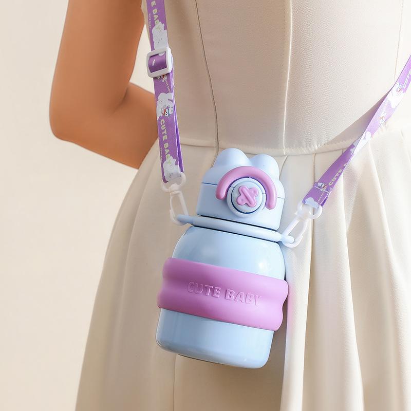 Cute Children's Thermos Cup Girl Straw Type Large Capacity 316 Stainless Steel Kettle High Value Student Water Cup