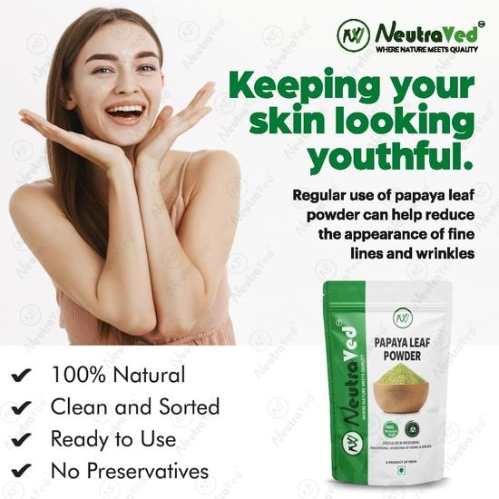 NeutraVed Papaya Leaf Powder I Supports Healthy Blood Platelets & Digestion I Herbal Supplement for Normal Blood Sugar Levels Natural- 100g