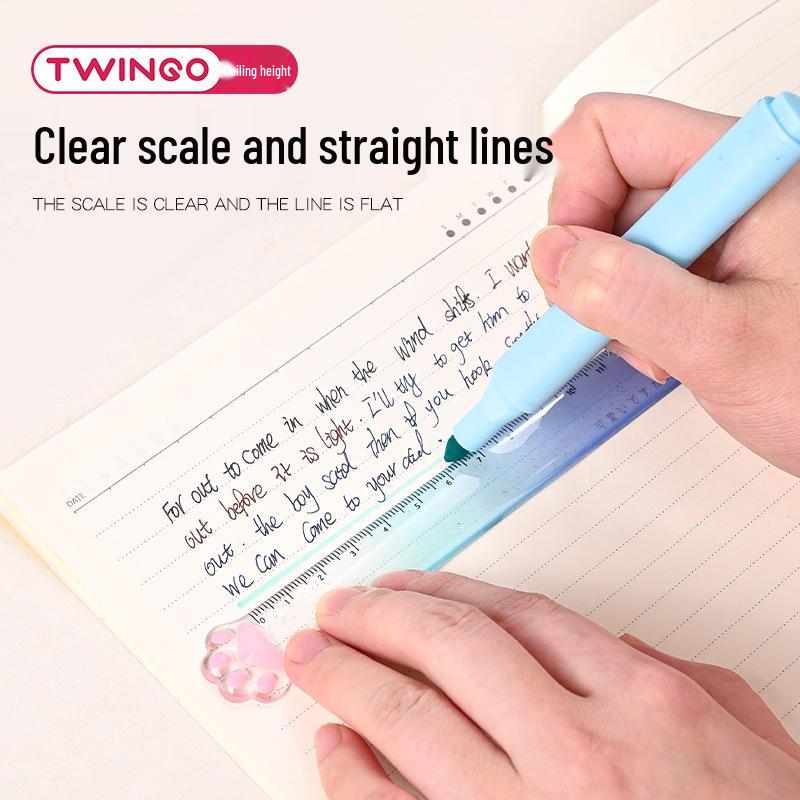Twingo Cat Paw 15cm Gradient Ruler - Creative Transparent Stationery