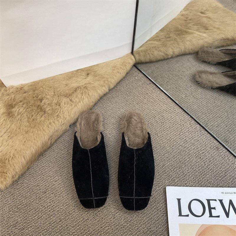 

Премиум-туфли Lazy Muller с квадратной головкой и глубоким ртом, плюшевые теплые полутапочки Baotou с плоской подошвой, женская верхняя одежда 39