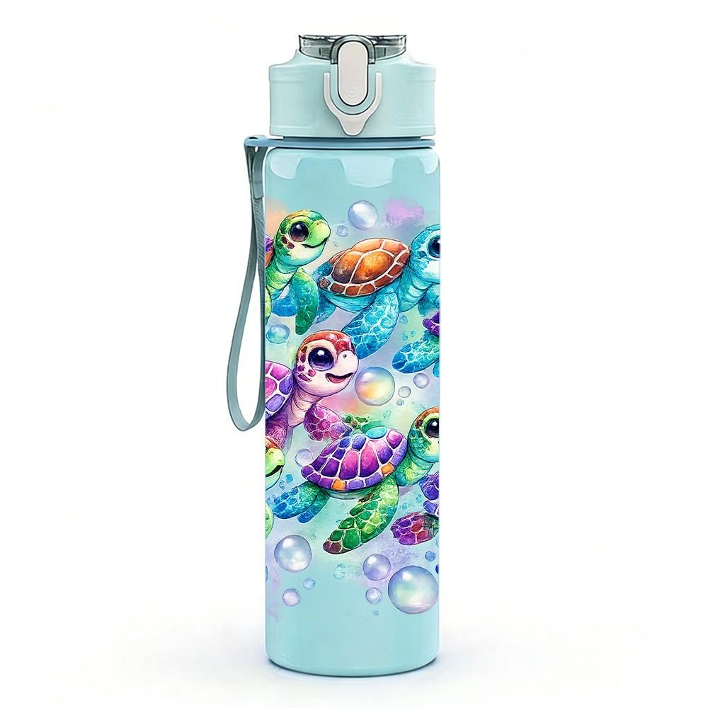 1PC Colorful Dragonfly Watercolor Print 750ml Color Plastic Sports Water Bottle Leakproof Flip Straw Lid Suitable for Sports Office Home Use