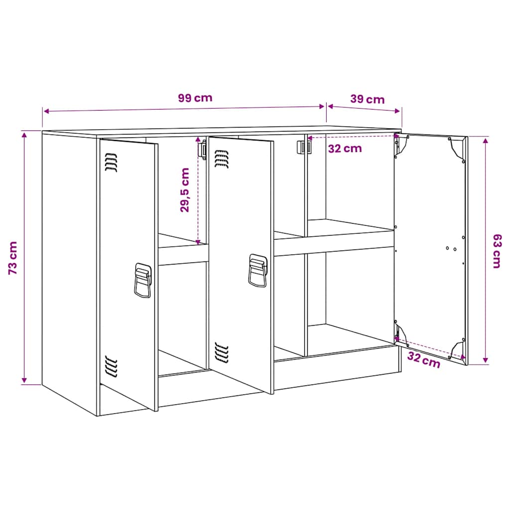 Sideboard Black 99 X 39 X 73 Cm Steel