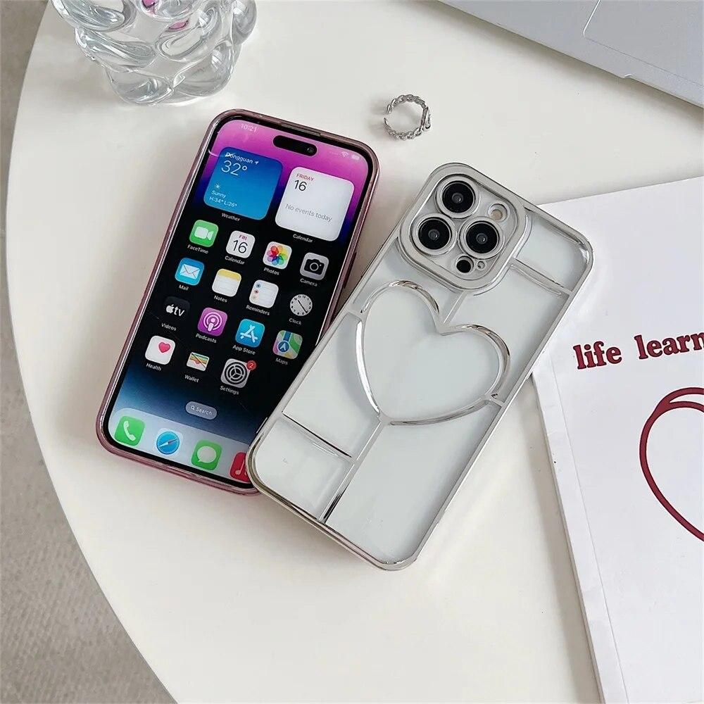 Luxury Electroplate Love Heart Phone Case For iPhone 11 Case Iphone 13 12 14 15 Pro Max 14 15 Plus Shockproof Bumper Clear Cover
