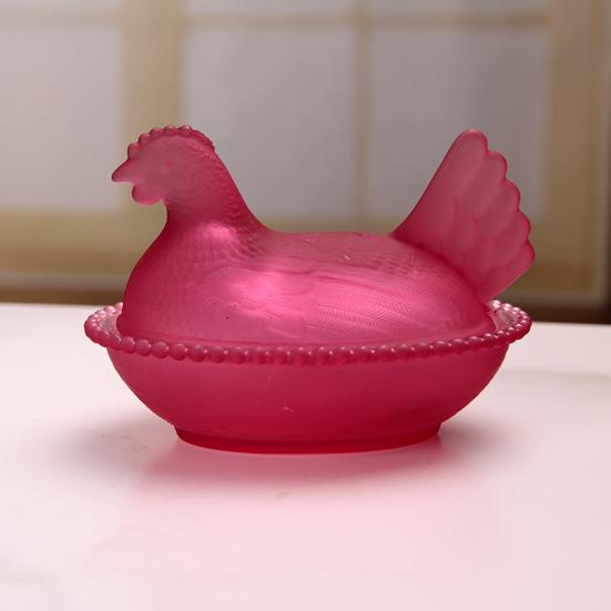 Glas Hühnchen Süßigkeitenschale Nest Süßigkeiten Deckel Niedliche Snackschale mit Henne auf Schale Dessertteller