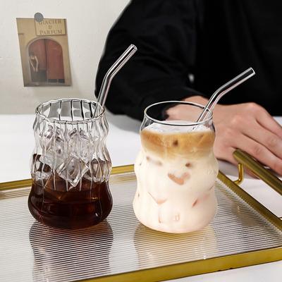 YWDL 500ml Glass Tumblers Cups With Straw Mason Jar Clear Juice Coffee Milk Cup Set Cocktail Drinkware Stripe Beer Mug Gift