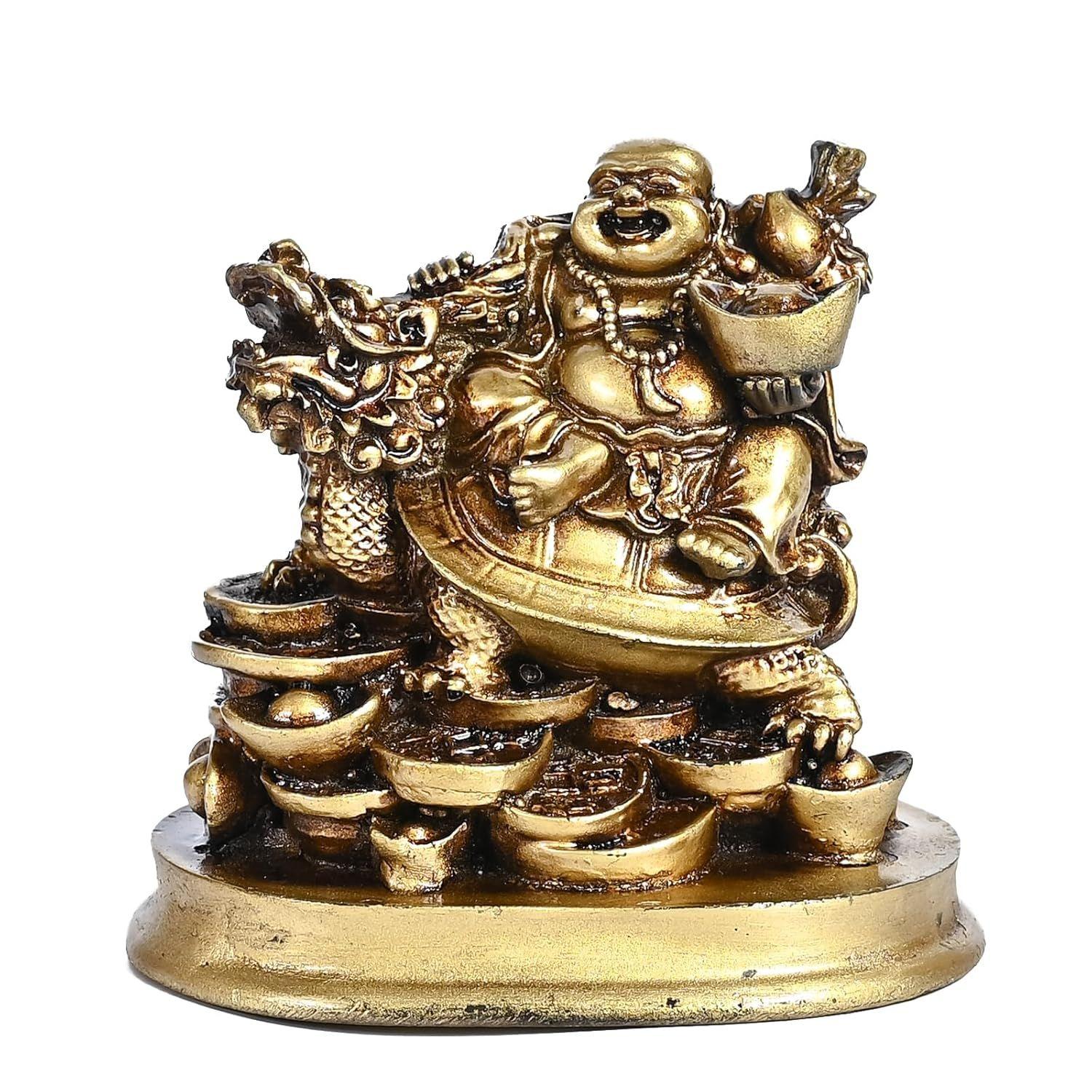 

Смеющийся Будда на удачу | Идол Будды по фэн-шуй | Золотой Будда на драконе со слитком | Символ богатства и счастья | Декор для дома и офиса