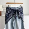 White Floral Small Silk Scarf Triangle Scarf Headscarf Belt Women's Decoration with Skirt Jeans Waist Accessories Fart Curtain