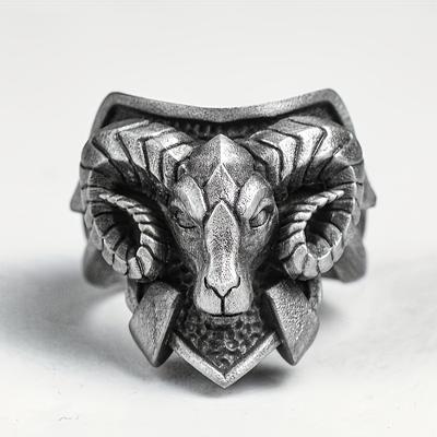 Bague Homme Style Punk Sombre Forme Tête de Mouton Exagérée Anneau Rétro Européen et Américain