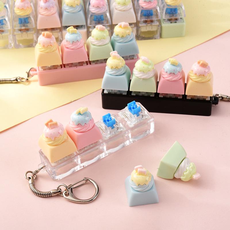 Cartoon Bread Button Squeeze Toy Keychain: Stress Relief and Distraction Gadget