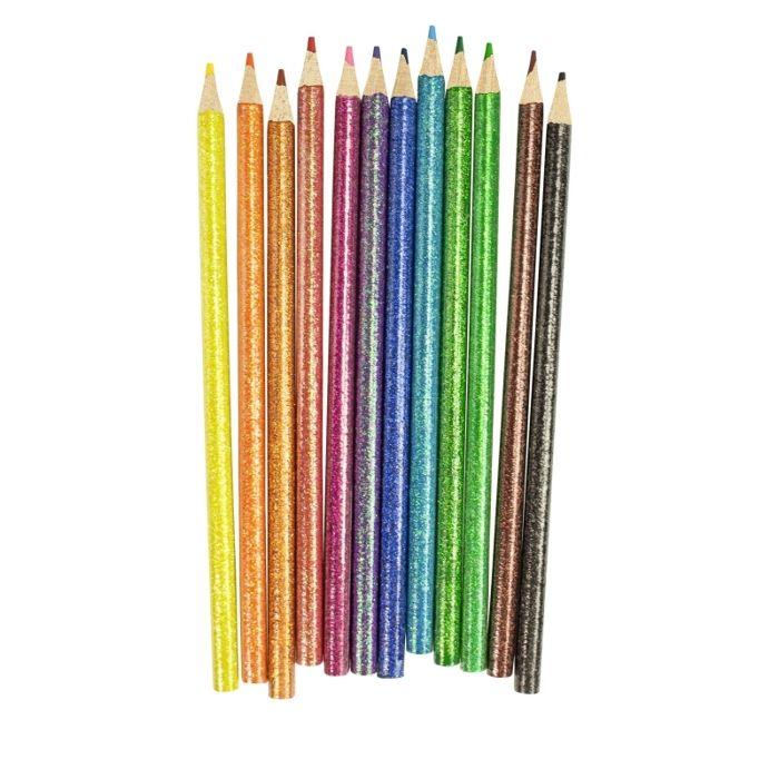 Crayon de couleur - MEGACREA DIY - Lot de 12 - Corps pailleté - Multicolore - Pour enfants à partir de 3 ans