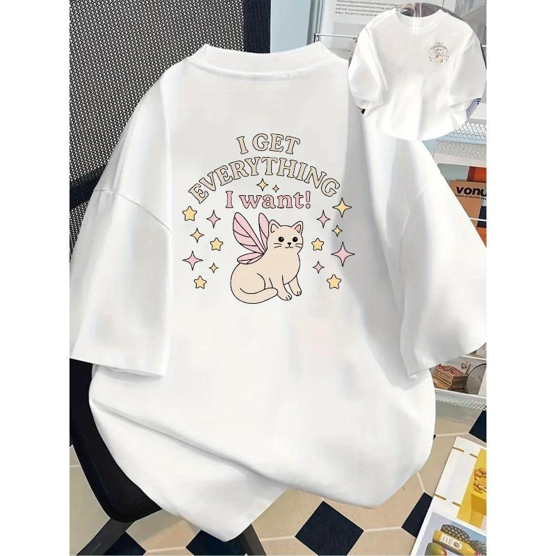 

Women s Cute Cat Fairy Graphic T-Shirt , Soft Everyday Tee for Pet Lovers , Whimsical Style, Comfortable Material, Casual Wearers S белый