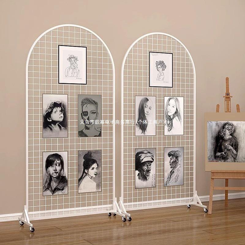 Floor-Standing Wrought Iron Mesh Jewelry Display & Artwork Hanging Stand