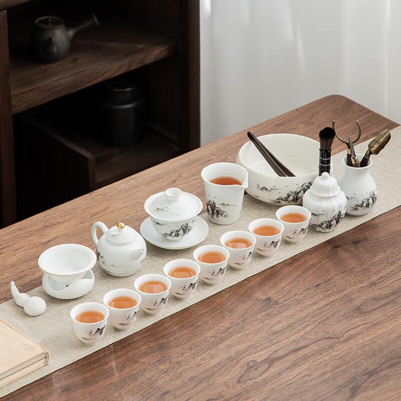 

Gold-Inlaid Jade Ink Landscape Zisha Tea Set