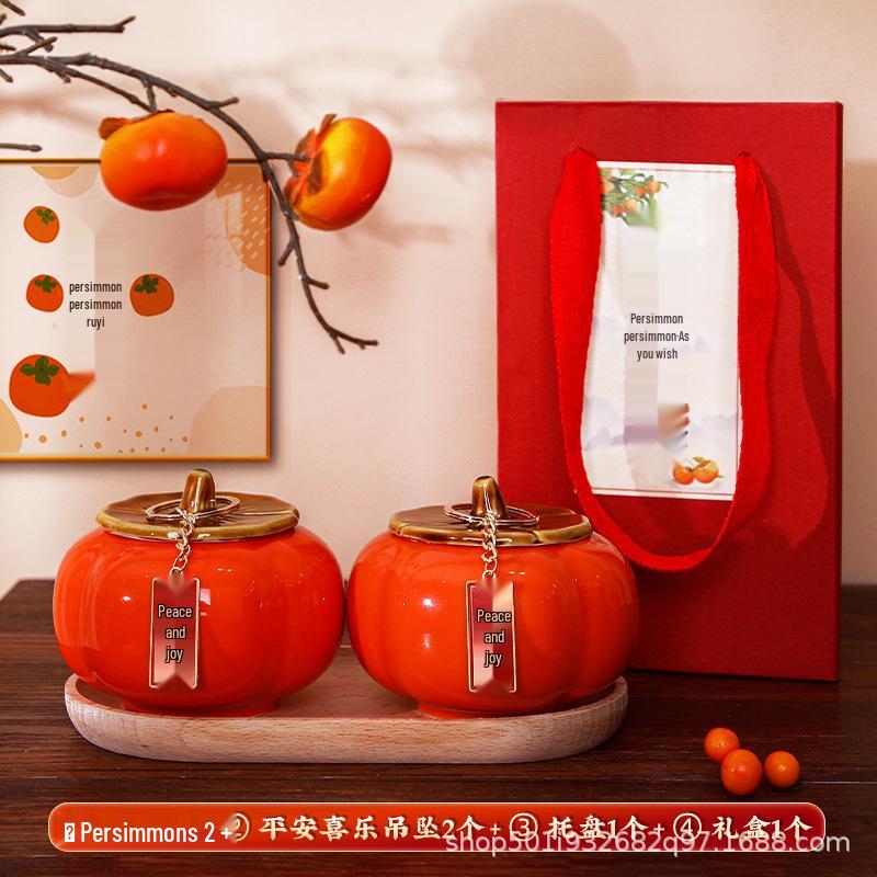 Ruyi Persimmon Ceramic Tea Can: Sealed Canister for Tea, Home Decor & Wedding Souvenir