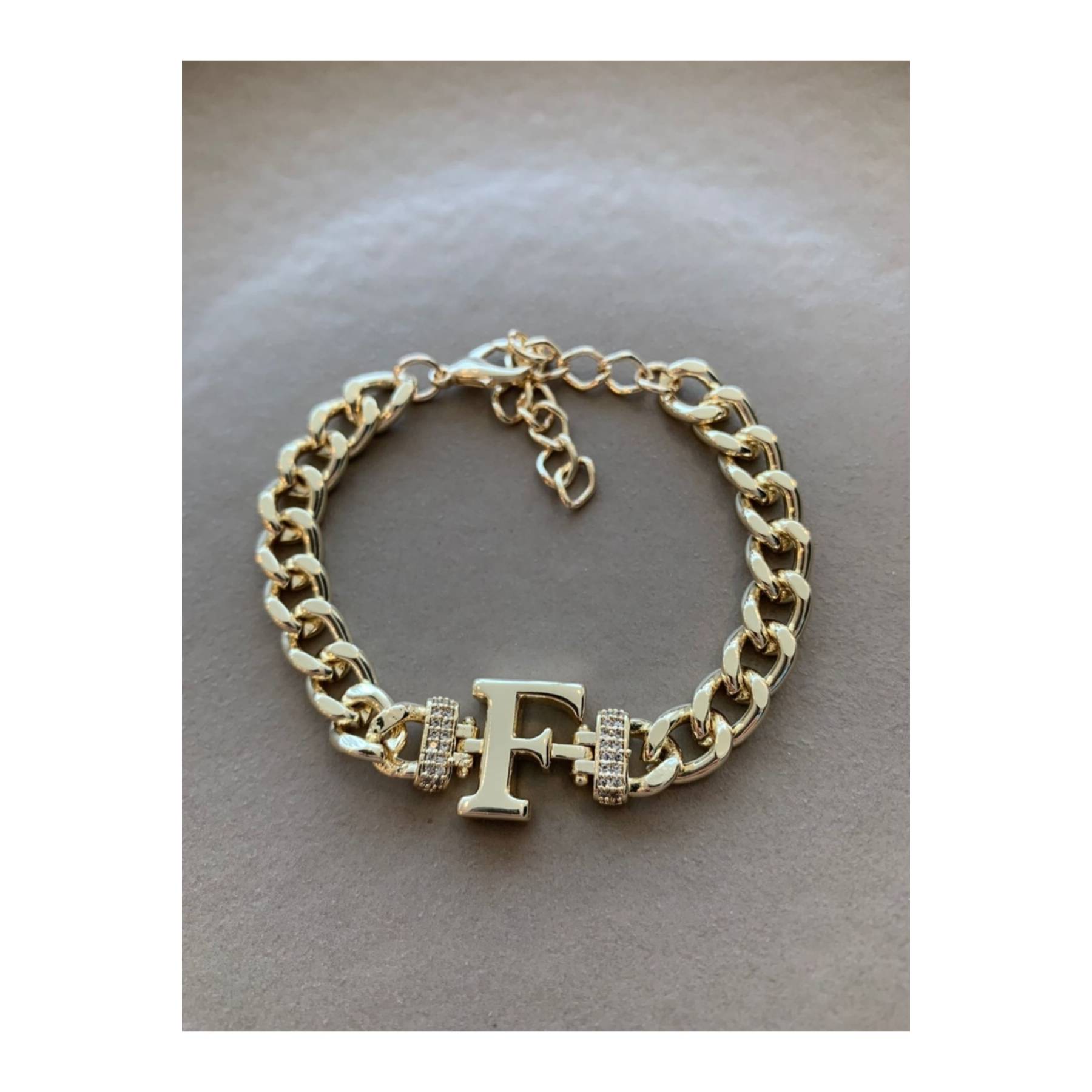 

F Letter Thick Chain Bracelet With Zircon Stone