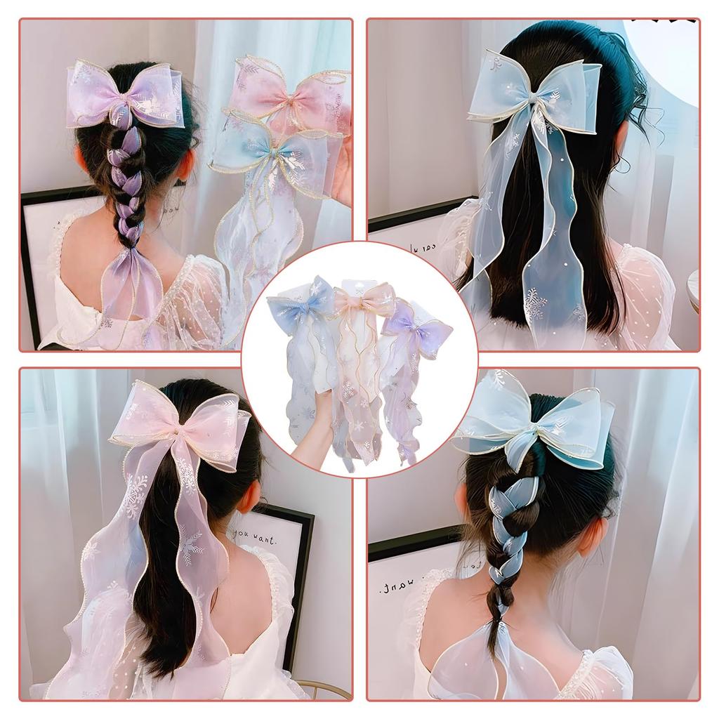 Doyime 3-Piece Ribbon Hair Clip Hair Accessory Set for Kids, Bow Princess Hairpins, Stylish and Cute, Perfect for Recitals, Cosplay, Birthdays,