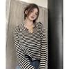 Casual Doll Collar Sweater Women's Chain Design Sense Loose Lazy Style Autumn and Winter New Striped Knitting