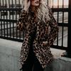 Luxury Women Long Sleeve Lapel Collar Print Woolen Leopard Thick Warm Midi Coat