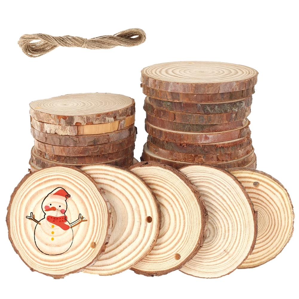 30Pcs Natural Wood Slices 5-6CM Unfinished Wooden Circles Tree Slices DIY Round Wood Crafts for Wedding Christmas Party Decor