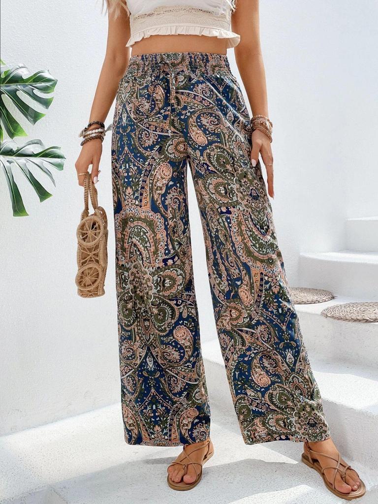 European & American Women's Summer 2026 Versatile Fashion Printed Wide-Leg Casual Pants