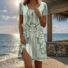 Moda Donna Graziosi Abiti Casual Estivi Primaverili a Maniche Corte con Scollo a O e Stampa Floreale Retro